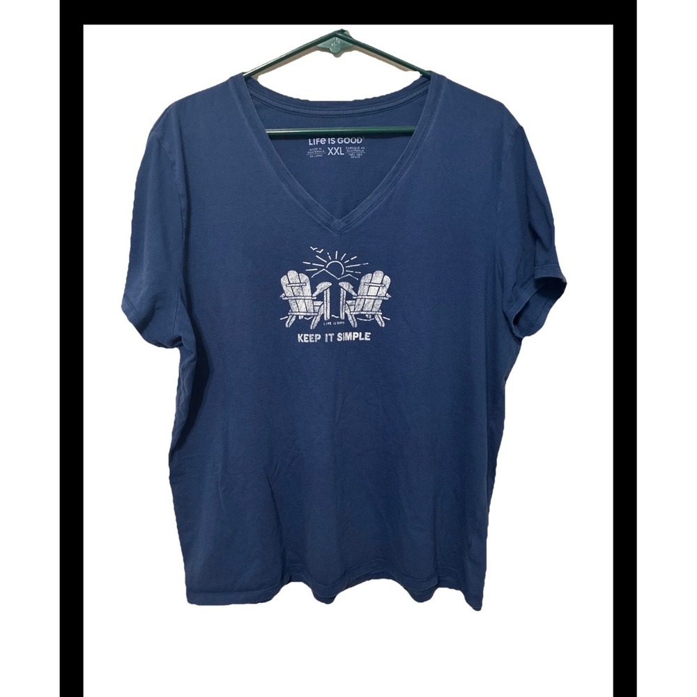 Life is Good Womens XXL Navy Blue V-Neck Keep It Simple Adirondack Chair T-Shirt